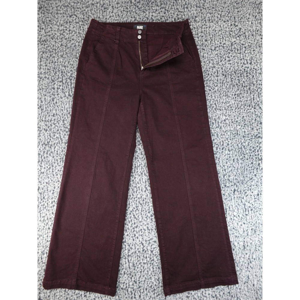 PAIGE Wide Leg Trousers Womens 30 Burgundy Excellent Seam Detail Business Casual